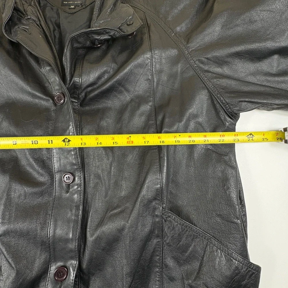 Vintage Black Leather Jacket Mens Small Minimalist‎ Button Front